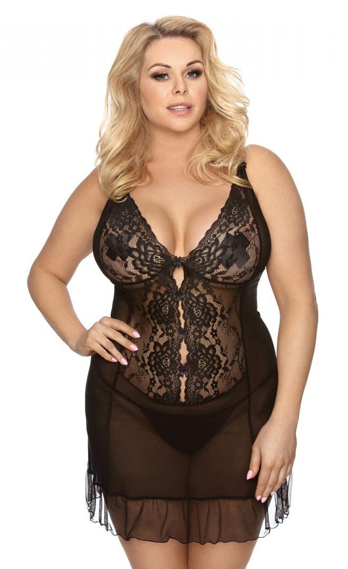 Negligé Schwarzes Frauen Dessous Plus Size Chemise aus transparentem Tüll-Mate