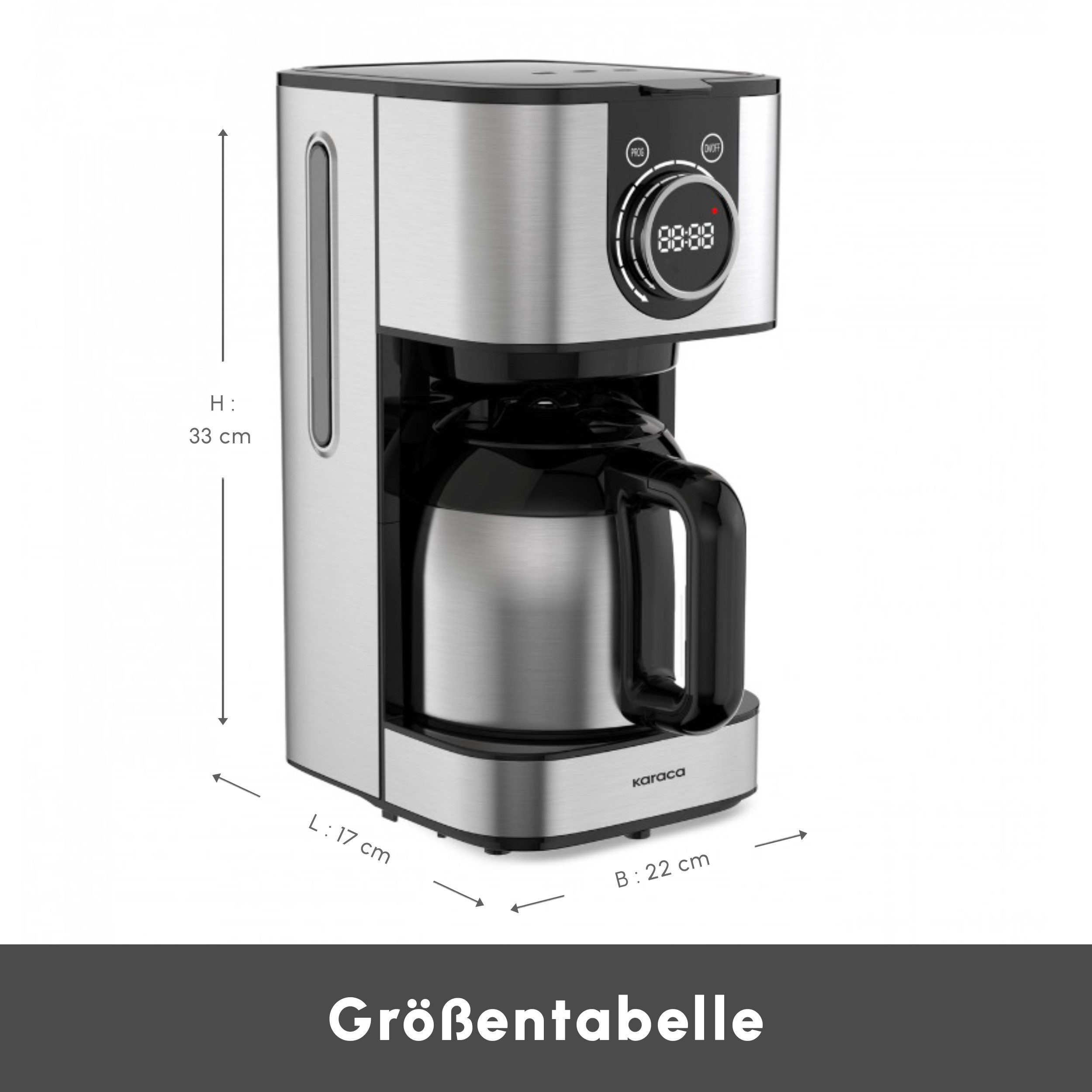 Karaca Espressomaschine, Series 2303 Stahl Filterkaffeemaschine 1,2L für 12 Tassen, Inox