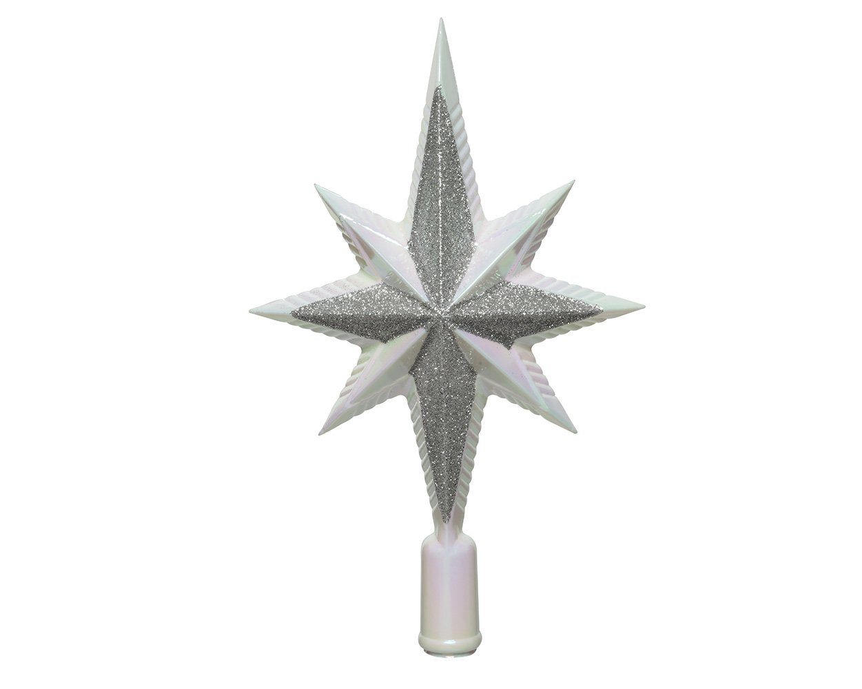 Kaemingk Christbaumspitze, Christbaumspitze Stern 25cm Kunststoff, weiß irisierend / silber