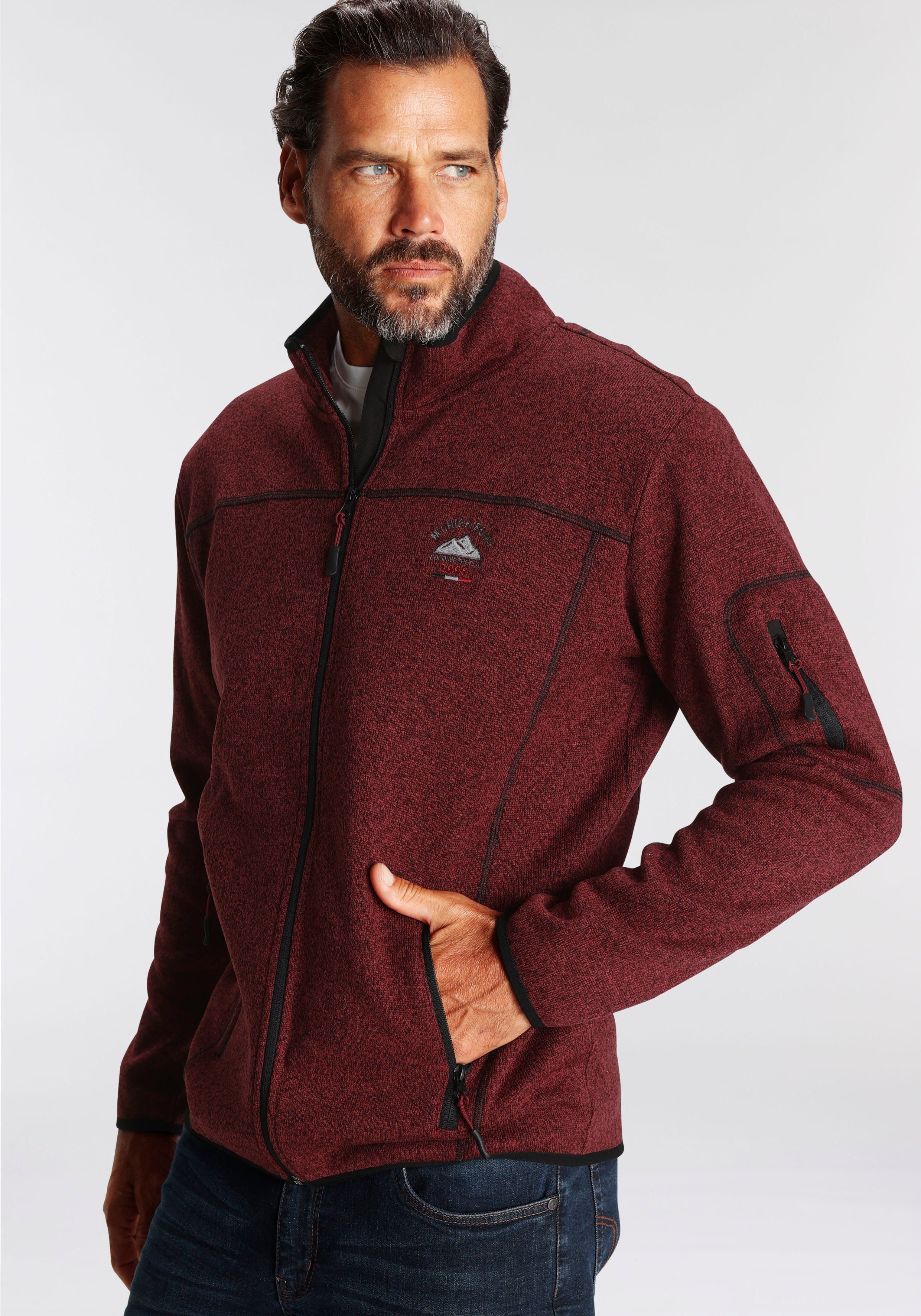 Man's World Strickfleecejacke mit modischen Ziernähten bordeaux melange