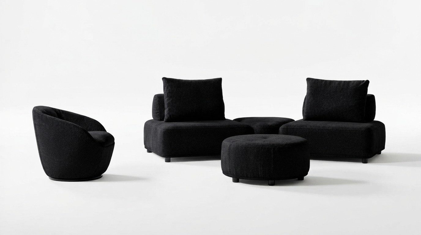 Xlmoebel Polstergarnitur Weißes Designer Zweisitzer Set mit Sessel und Ottomane 3tlg., (3tlg., 3-tlg., Weißes Designer Zweisitzer Set), Made in Europa