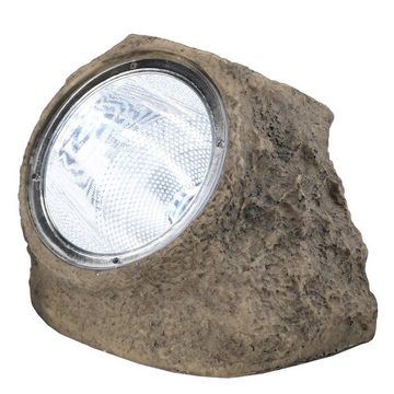 MARELIDA LED Gartenstrahler LED Solar Stein "Rocky" Spot mit 4 kaltweißen LED Lichtsensor 11cm, LED Classic, kaltweiss (5300K bis 6000K)