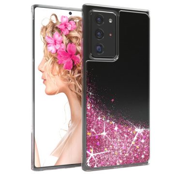 EAZY CASE Handyhülle Liquid Glittery Case für Galaxy Note 20 Ultra 6,9 Zoll, Glitzerhülle Shiny Slimcover stoßfest Durchsichtig Bumper Case Pink