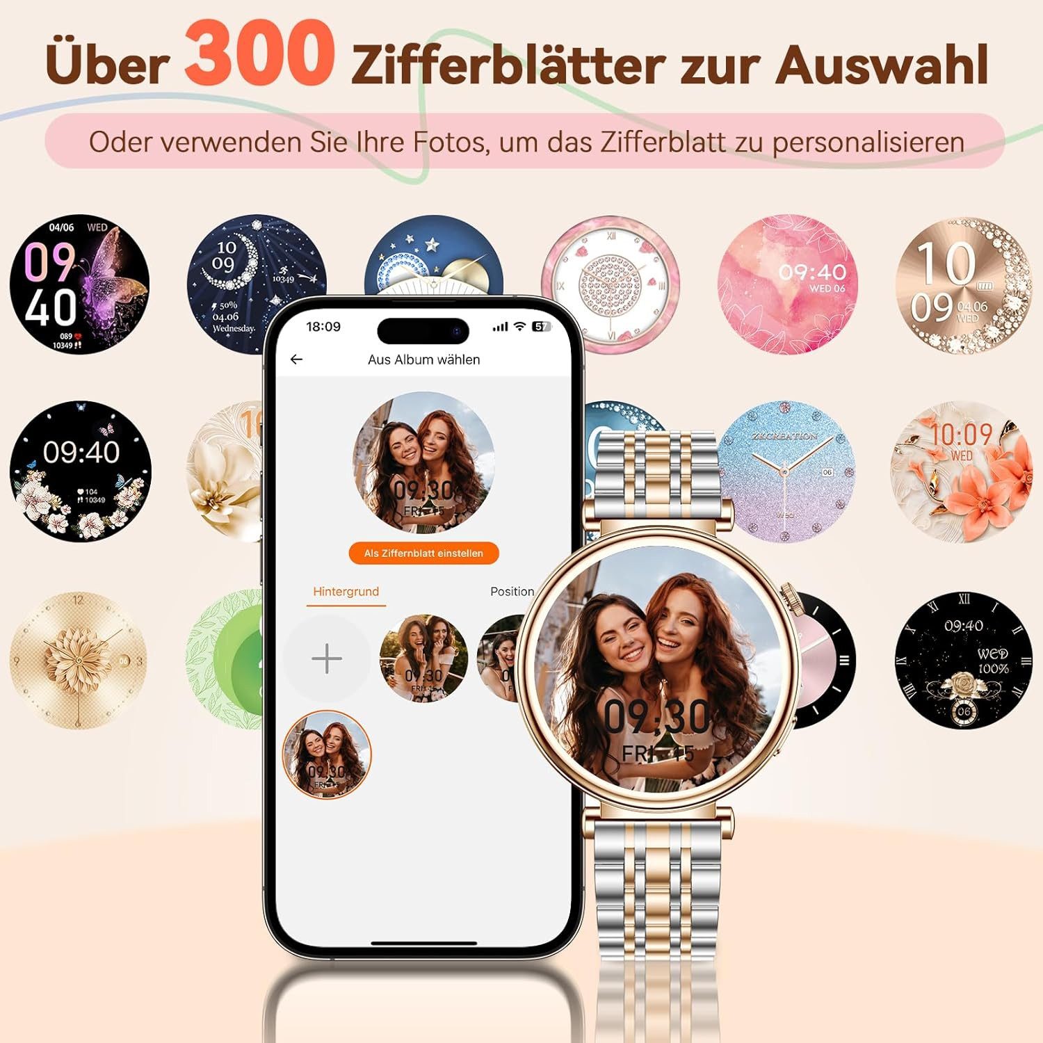 CIVO i109-2 Smartwatch (3,2 cm, android ios), Damen Smartwatch mit rundem 1.32" Display, Bluetooth Telefonie