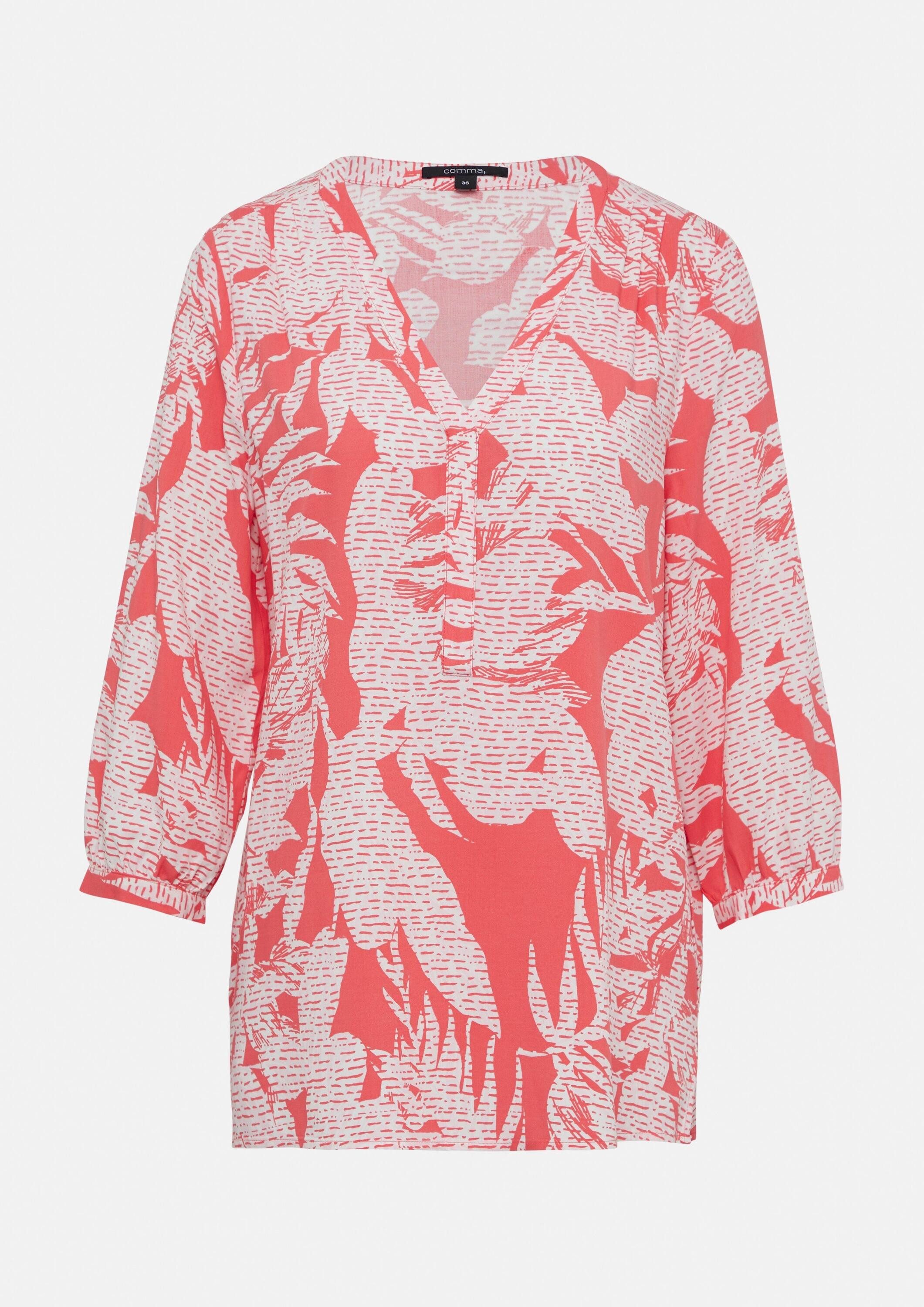 comma Kurzarmbluse Bluse Gemusterte Bluse mit 3/4-Ärmeln