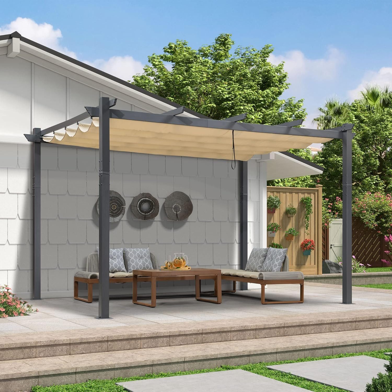 Thumbnail - PURPLE LEAF Pergola 4 x 2,8 m Aluminium, Garten Pavillon mit Markisenschutz Wasserdicht, BxTxH: 280,00x400,00x250,00 cm,...