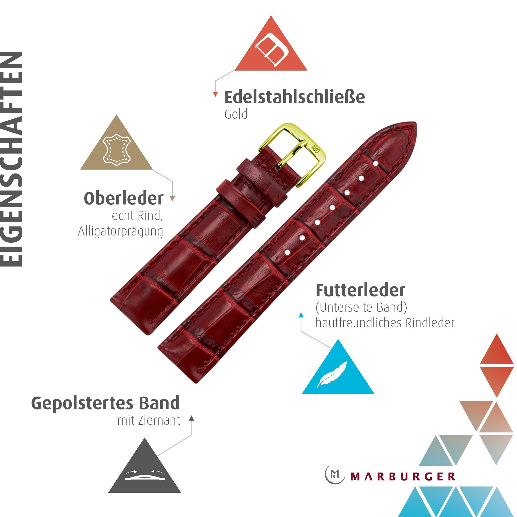 MARBURGER Uhrenarmband 20mm Leder Alligator Prägung