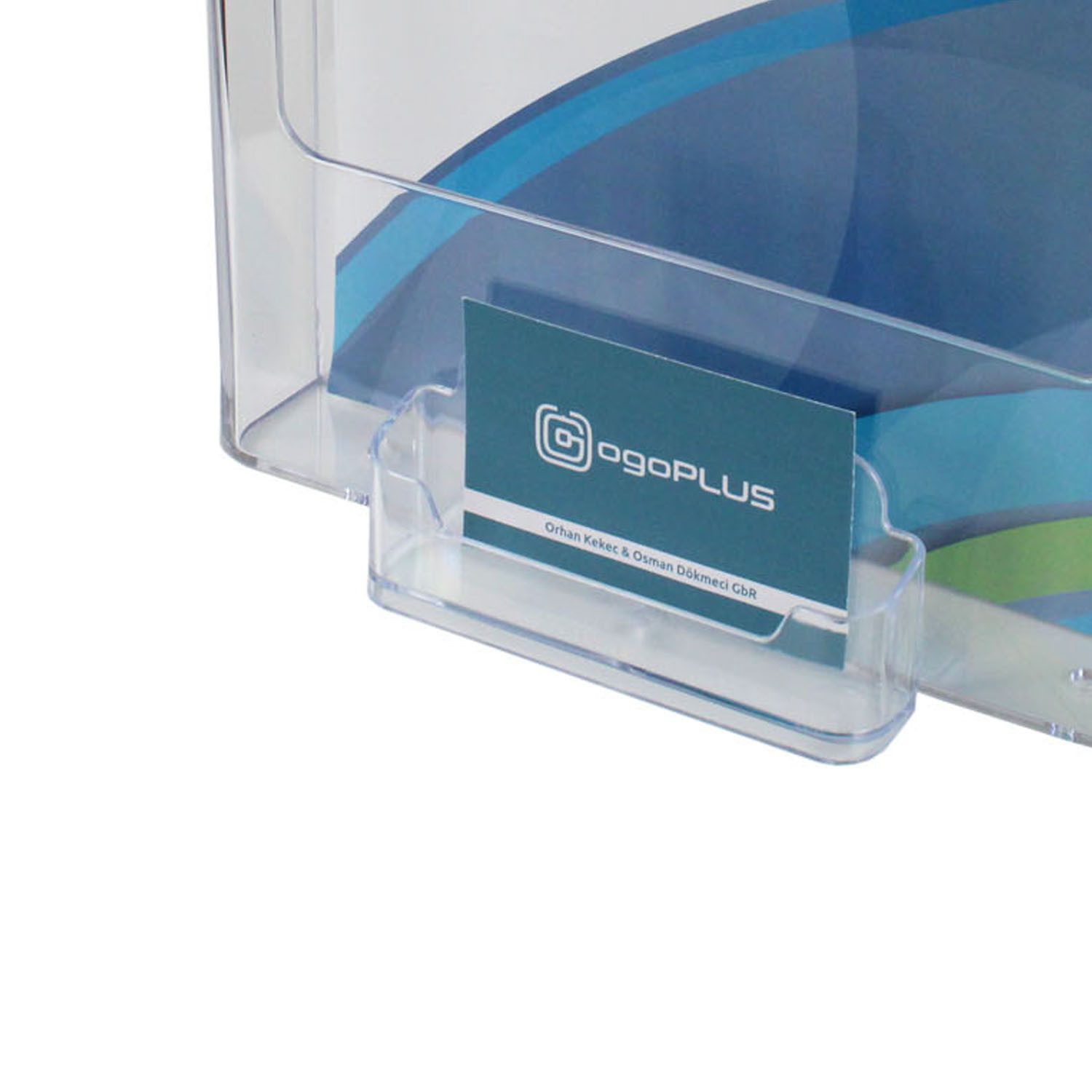 ogoPLUS Zeitungsständer DIN A4 Wand-Prospekthalter Hochformat mit Visitenkartenständer