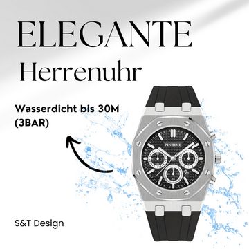 S&T Design Quarzuhr Herren Uhr Edelstahl Armbanduhr Herrenuhr Silikonarmband, (Geschenkebox (Etui), Wasserdicht 3 Bar), Datum Männer Uhr Analog Geschenk
