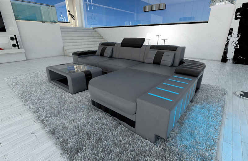 Sofa Dreams Ecksofa Ledersofa Bellagio Mini LForm, Designersofa, Sofa mit LED Licht und USB