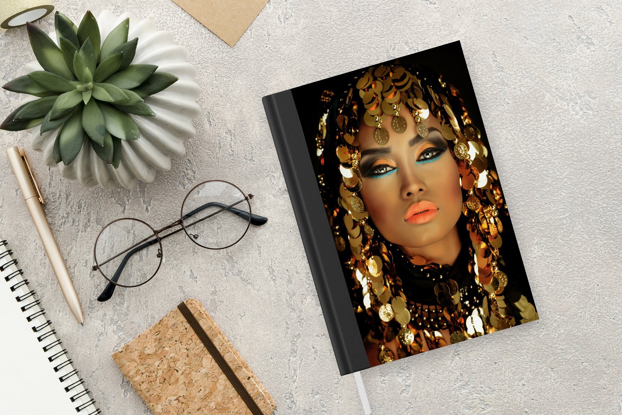 Luxus, Seiten, Tagebuch, Frau MuchoWow - - Notizbuch - - Haushaltsbuch Kleopatra - Schmuck Make-up Gold A5, Merkzettel, 98 Notizheft, Journal,