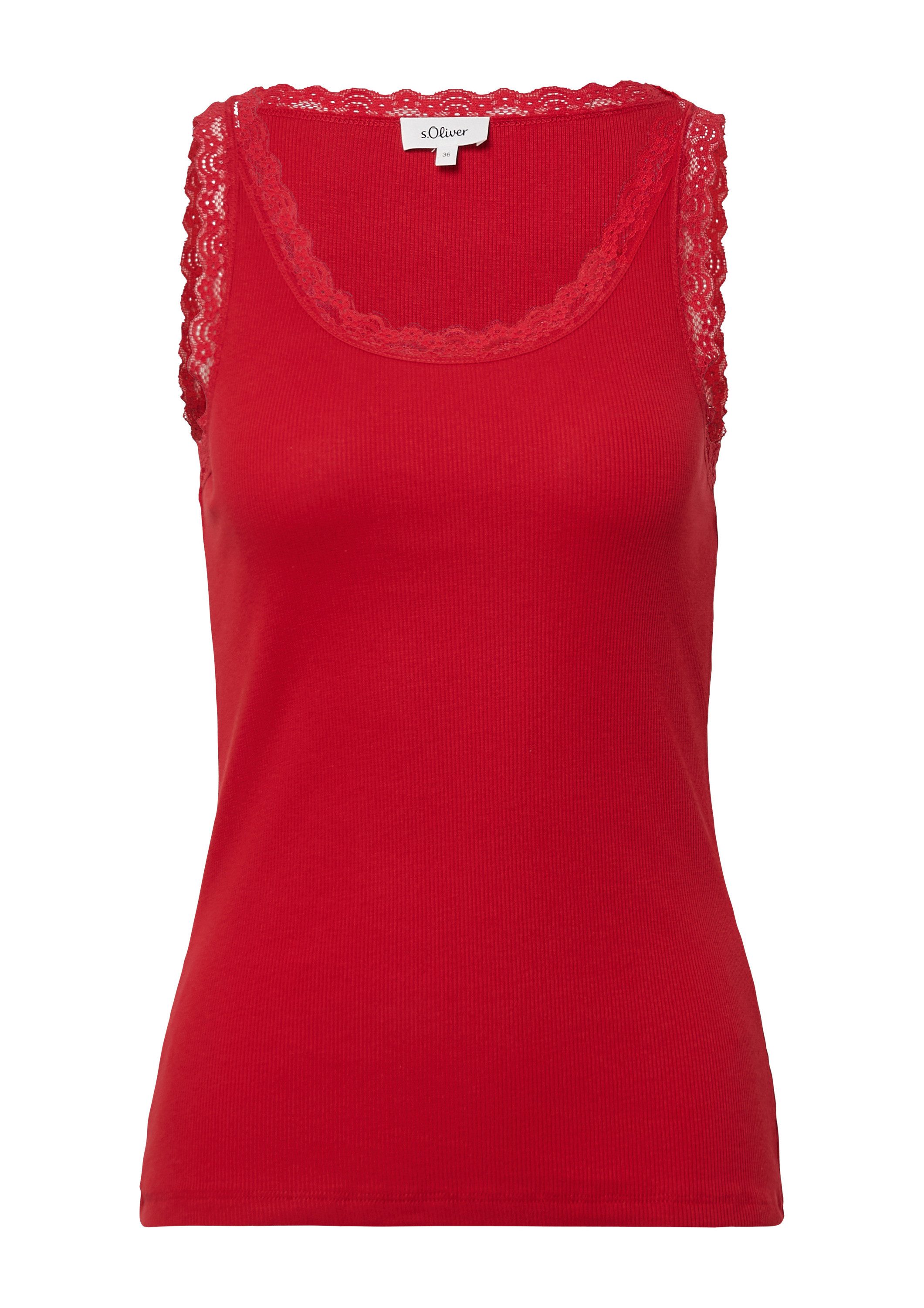 s.Oliver Muscleshirt T-Shirt Geripptes Slim-Fit-Tanktop mit Spitze günstig online kaufen