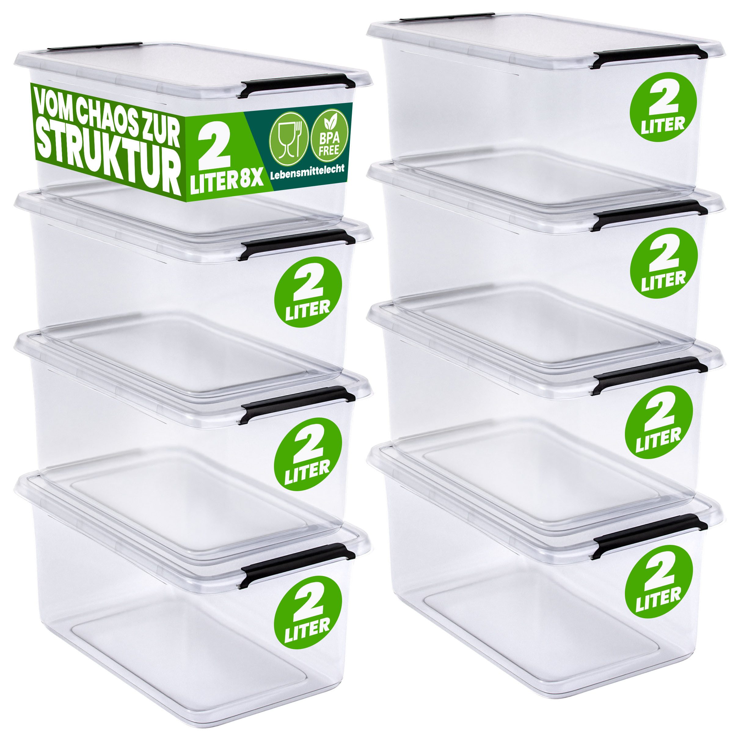 Deuba Aufbewahrungsbox, 2L Deckel Kunststoff Organizer Ordnungsboxen BPA frei stapelbar Küche