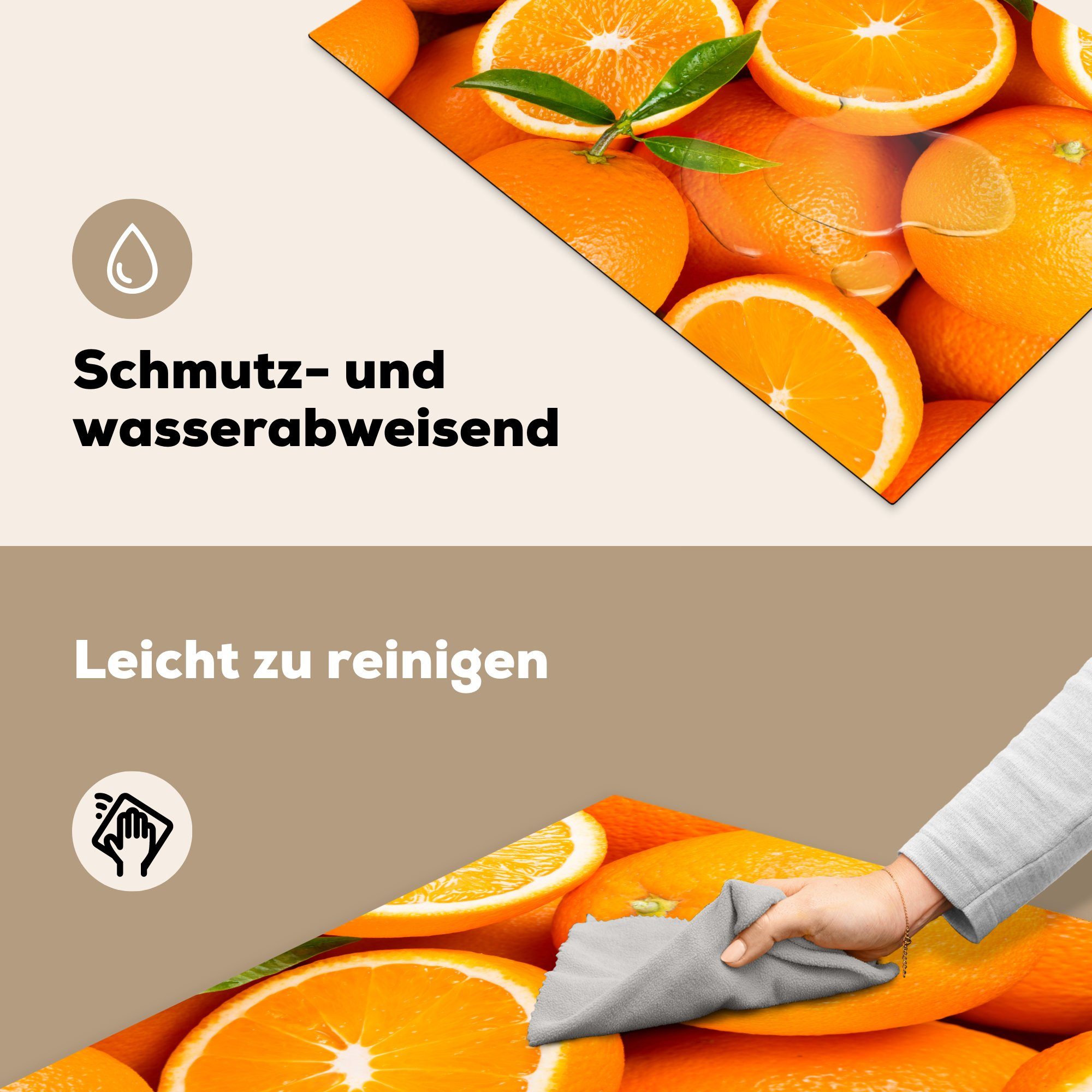 81x52 tlg), MuchoWow Orange für Schutz - die Vinyl, Blätter, Herdblende-/Abdeckplatte küche, Früchte Induktionskochfeld cm, - Ceranfeldabdeckung (1