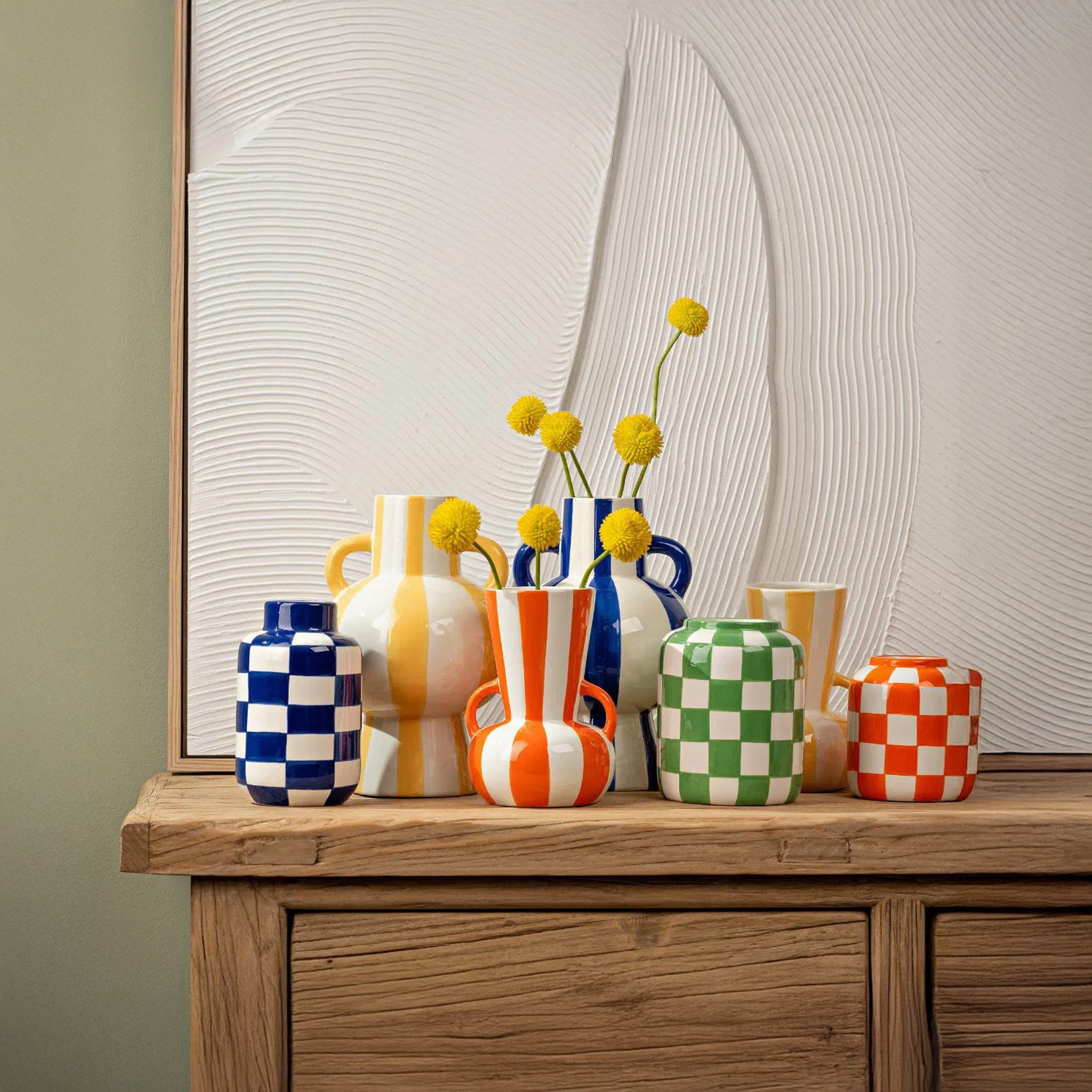 matches21 HOME & HOBBY Dekovase Blumenvase bunt gestreift, orange weiß in Ø 11x16 cm (1 St), Moderne Keramik Vase als Wohnzimmerdeko – Bild 5 von 5