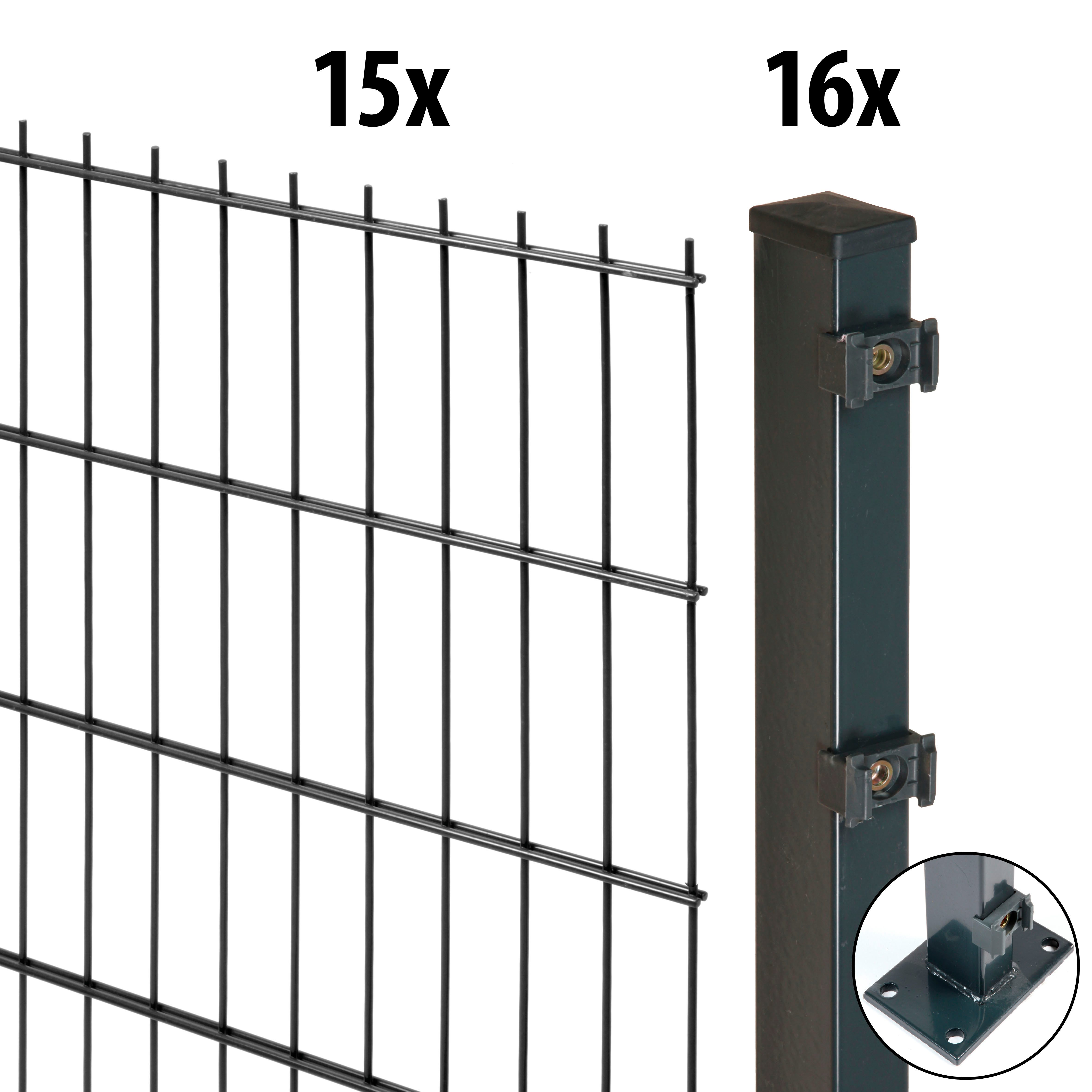 GARDEN 'N' MORE Doppelstabmattenzaun Excellent, (31-St), 15 Elemente für 30 m, LxH: 200 x 183 cm, mit 16 Pfosten