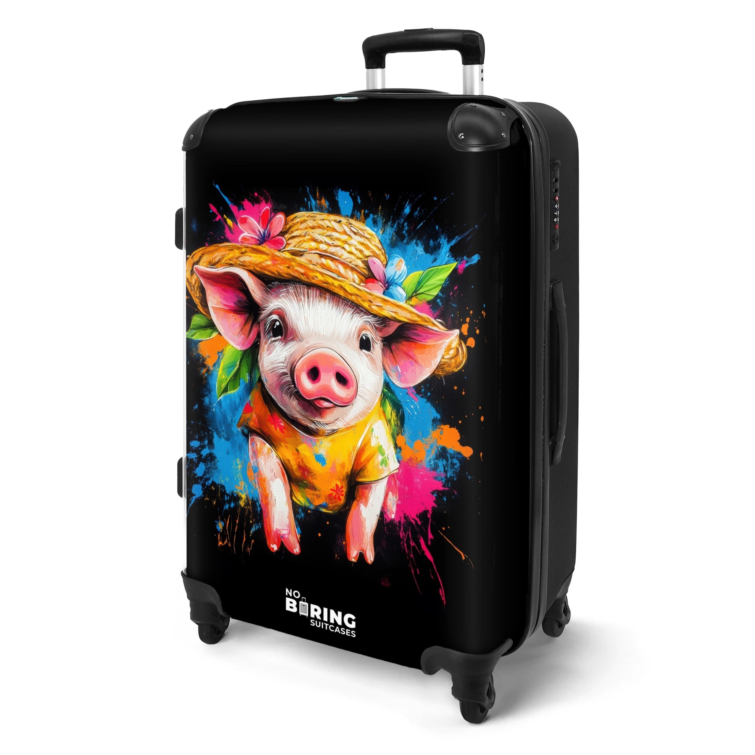 NoBoringSuitcases.com© Hartschalen-Trolley Lustiges Schwein mit Hut günstig online kaufen
