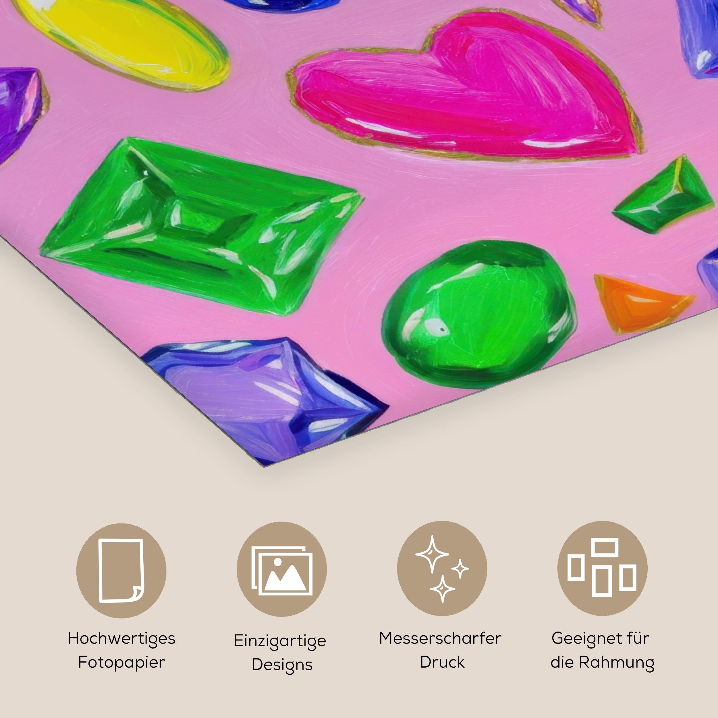 MuchoWow Poster Edelsteine - Formen - Herz - Farbenfroh, (1 St), Poster ohne Rahmen, Wandbild, Wandposter, 20x30 cm