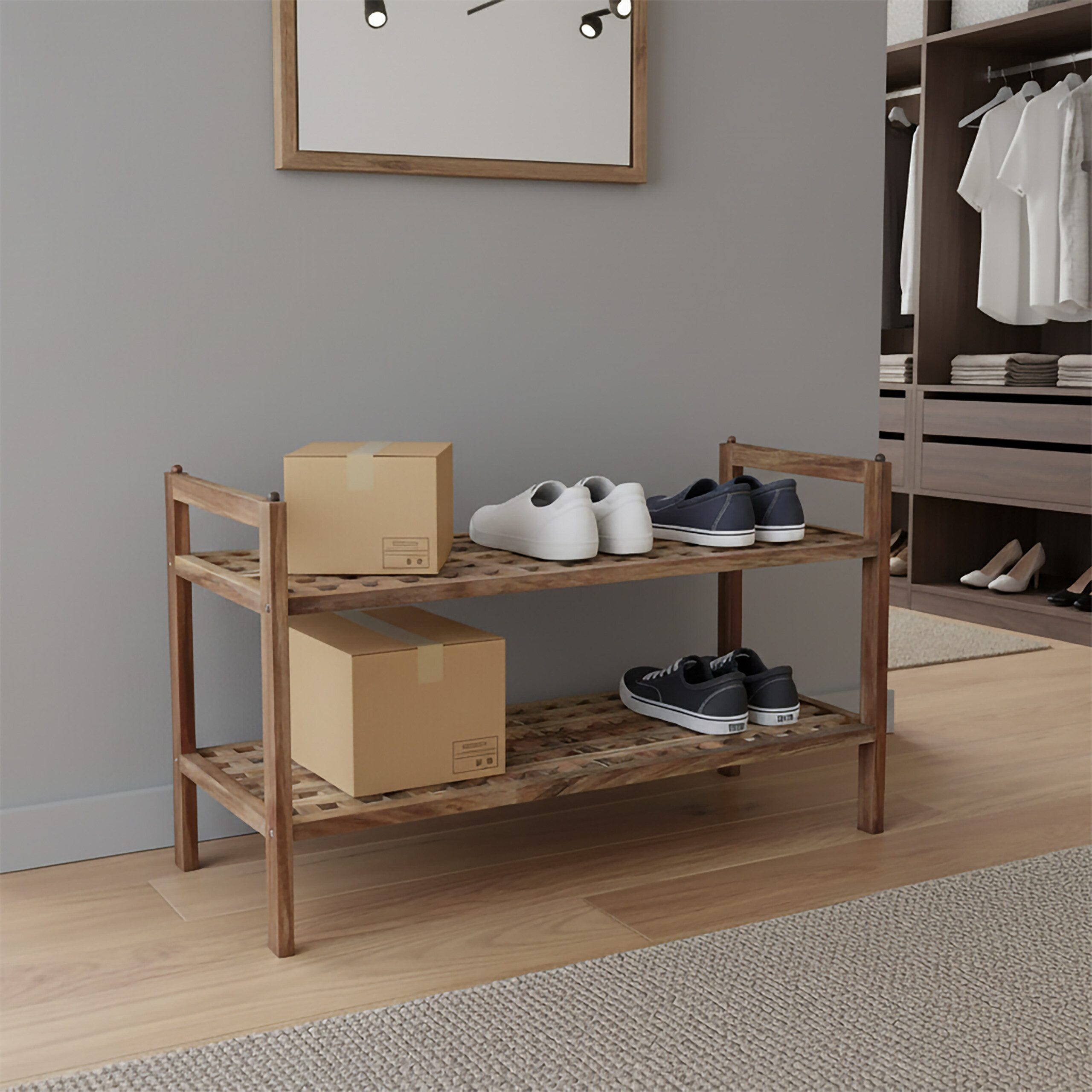 relaxdays Schuhregal aus Akazie mit 2 Ebenen, 1-tlg. – Bild 3 von 5