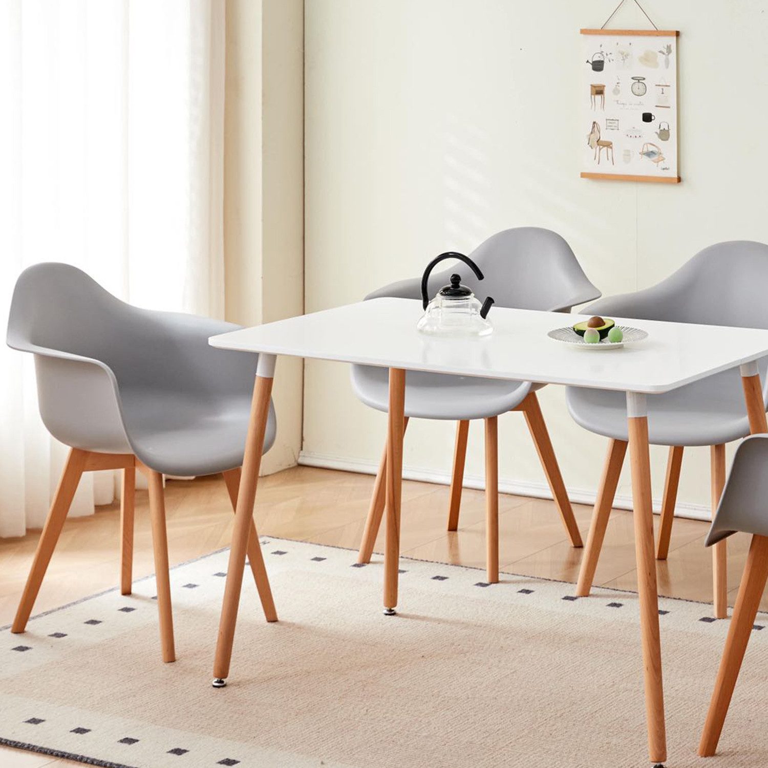 GrandCA HOME Esszimmerstuhl 2er Esszimmerstuhl, Sessel im skandinavischen Stil, Kunststoffstuhl (2 St), mit Holzbeinen, Grau