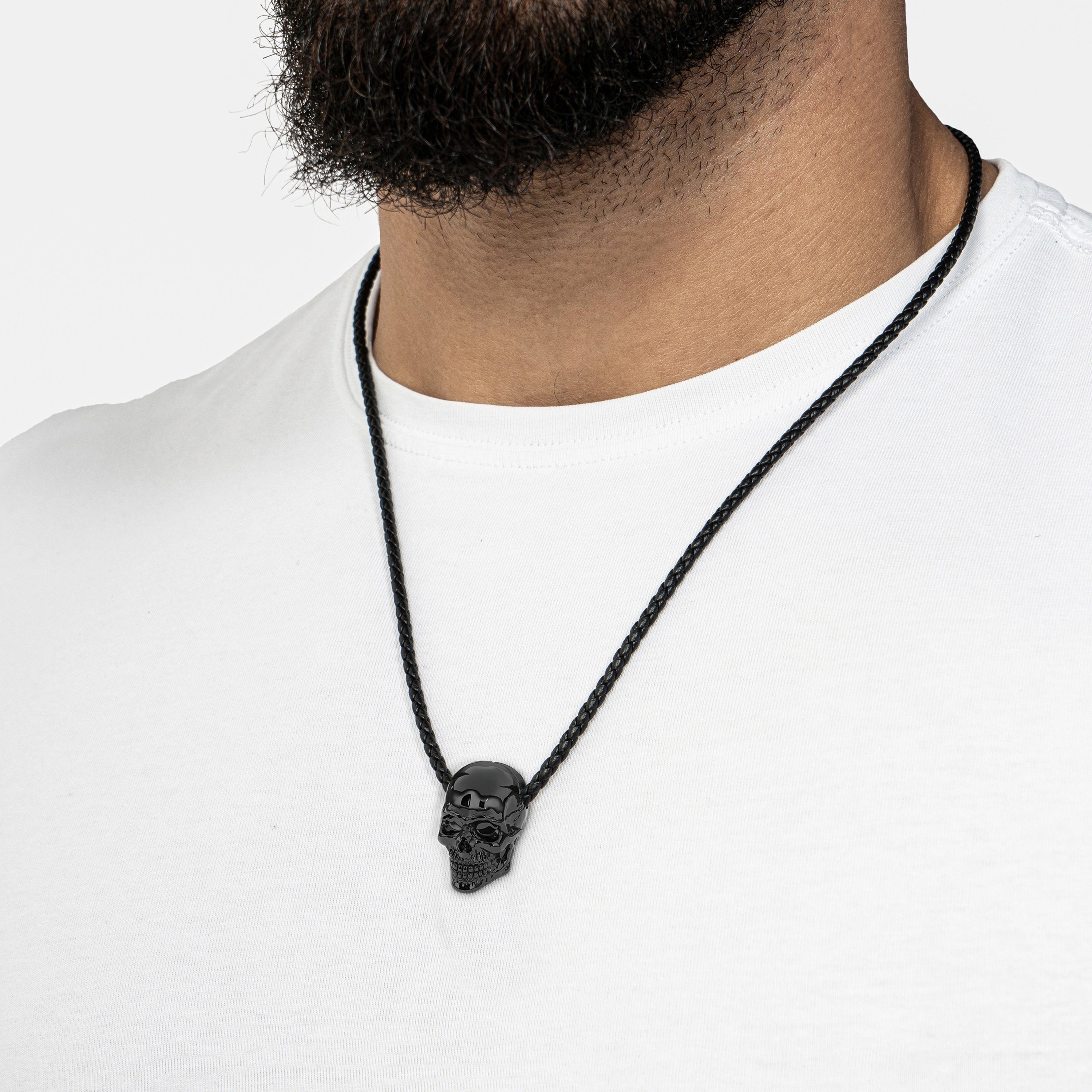 SERASAR Lederband Lederhalskette mit Edelstahlanhänger "Skull" (1-tlg), aus Echtleder