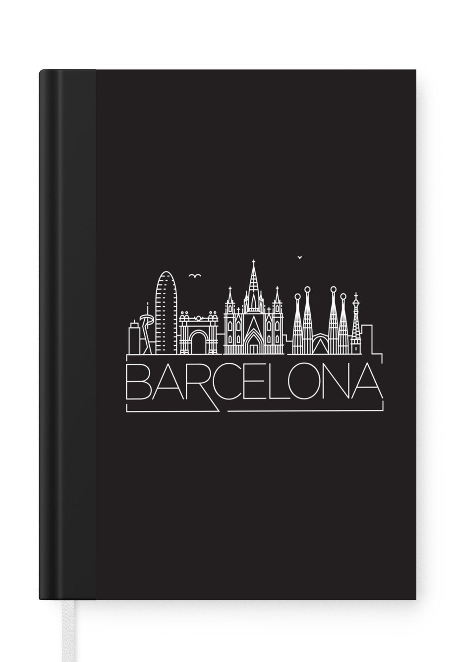 "Barcelona" Merkzettel, Journal, schwarz, 98 Notizheft, MuchoWow Notizbuch Haushaltsbuch A5, Skyline Tagebuch, Seiten,