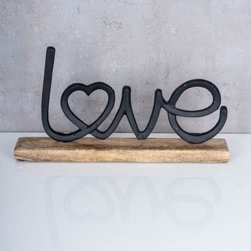 Levandeo® Deko-Schriftzug, Aufsteller Schriftzug Love H17cm Metall Schwarz Holz Deko Mangoholz