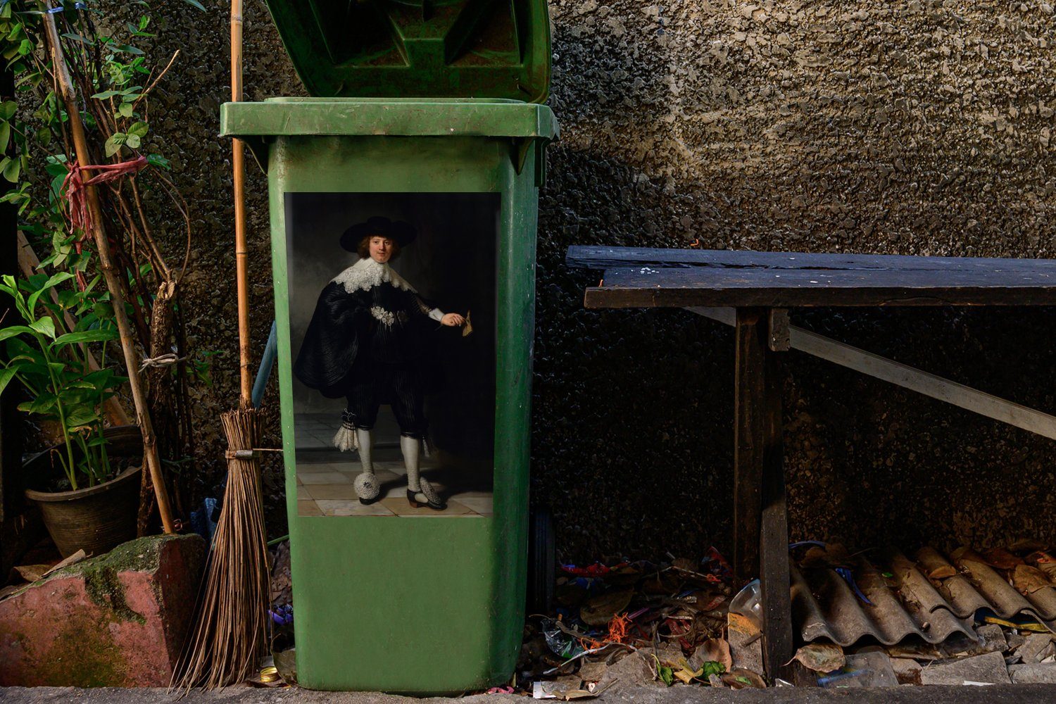 - Das Container, van Sticker, Hochzeitsbildnis Mülltonne, Mülleimer-aufkleber, (1 Abfalbehälter Wandsticker Marten St), Soolmans Rembrandt Rijn von MuchoWow
