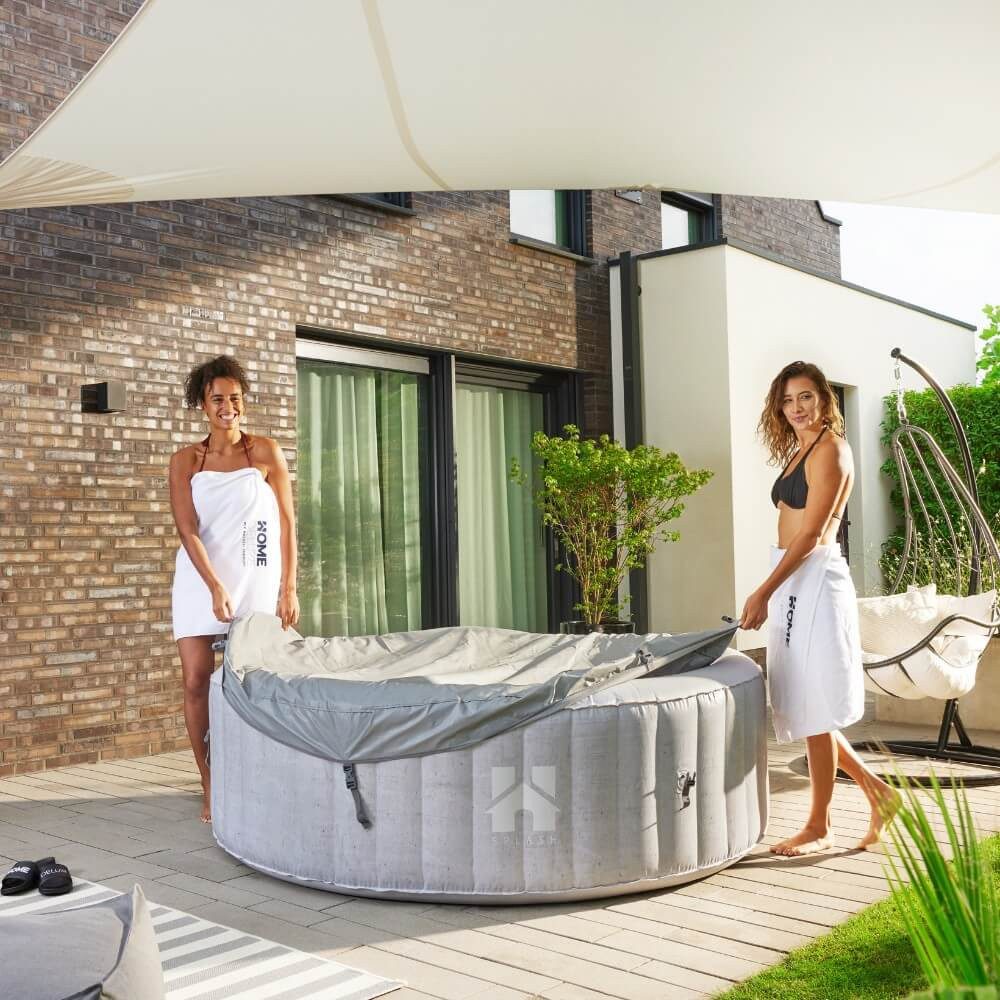 HOME DELUXE Whirlpool SPLASH inkl. Kissen, Getränkehalter und Sonnendach - Ø208 cm, aufblasbar per Knopfdruck - für bis zu 6 Personen, Outdoor Whirlpool