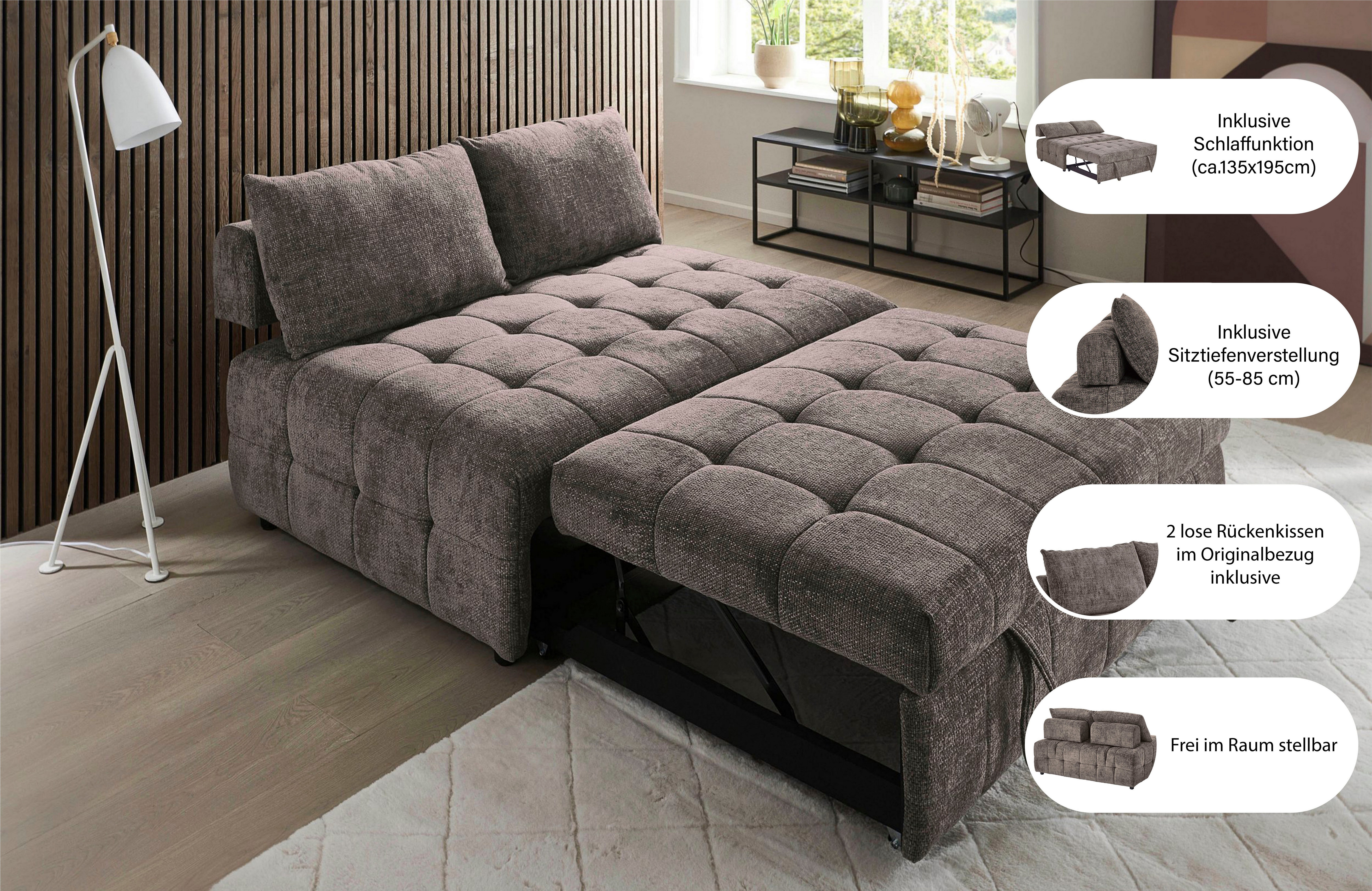 ATLANTIC home collection Schlafsofa Kuno, B:140cm, 2-Sitzer Schlafsofa mit Sitztiefenverstellung (2x)