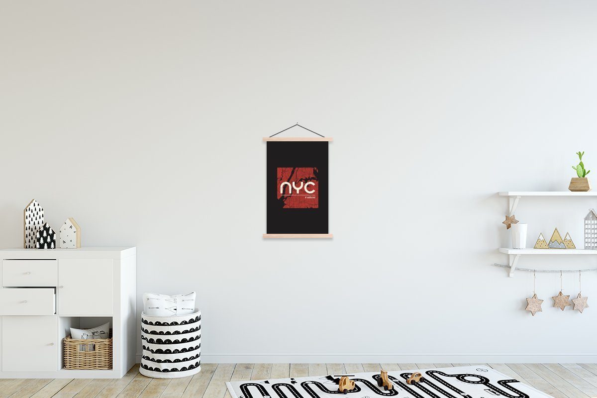 MuchoWow Poster New York - NYC - Schwarz, (1 St), Posterleiste, Textilposter für Wohnzimmer, Bilderleiste, Magnetisch