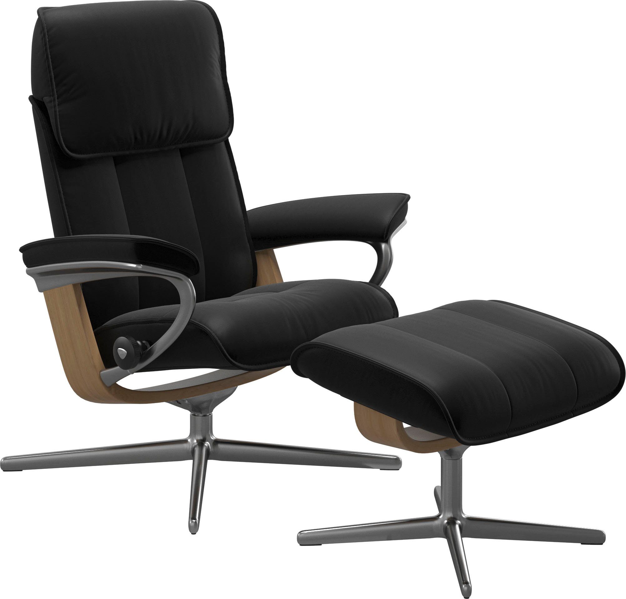 L, BATICK Stressless® Base, Admiral, mit Größe Cross Eiche & Relaxsessel black Holzakzent M