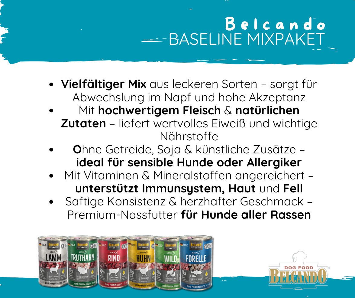 Belcando Baseline Mixpaket - hochwertiges Nassfutter mit 6 verschiedenen Sorten 6x400g, Nassfutter für: Hunde