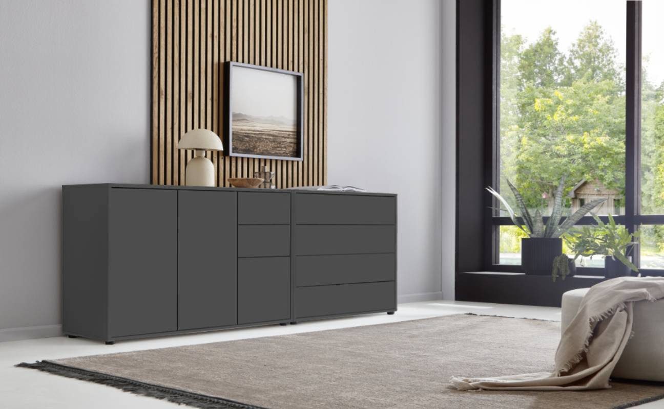 BMG Möbel Kommode Sideboard Mailand Set 9 in verschiedenen Ausführungen (2tlg), Korpus in Anthrazit, mit Anti-Fingerprint-Beschichtung