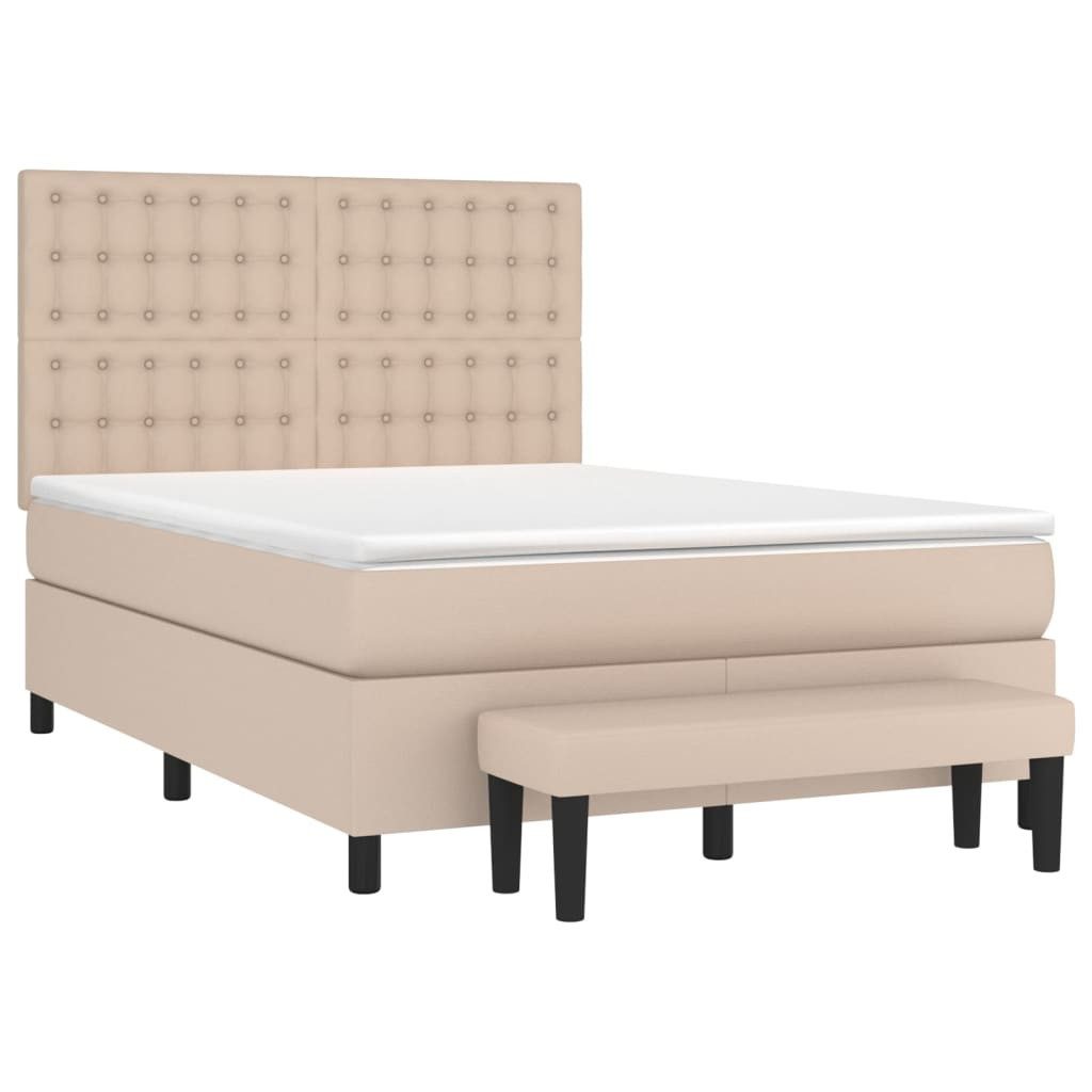 Bett Boxspringbett Matratze Cappuccino-Braun 140x190cm Kunstleder