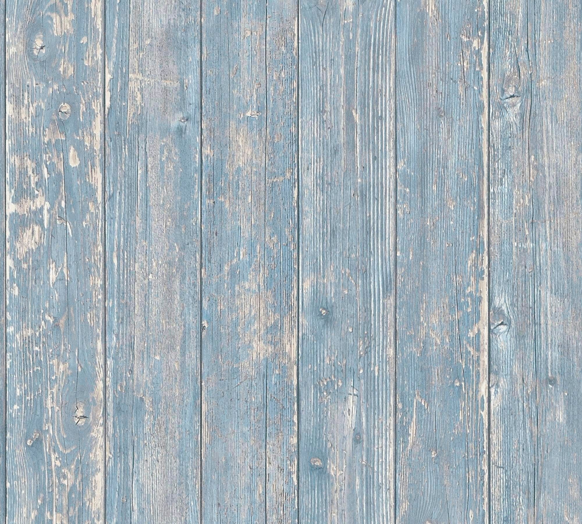 matt, gemustert, Authentic blau/beige/natur realistisch, walls glatt, Holz, Einfarbig Vintage, living Création A.S. Walls Tapete uni, Vliestapete Beton-Optik (1 St),