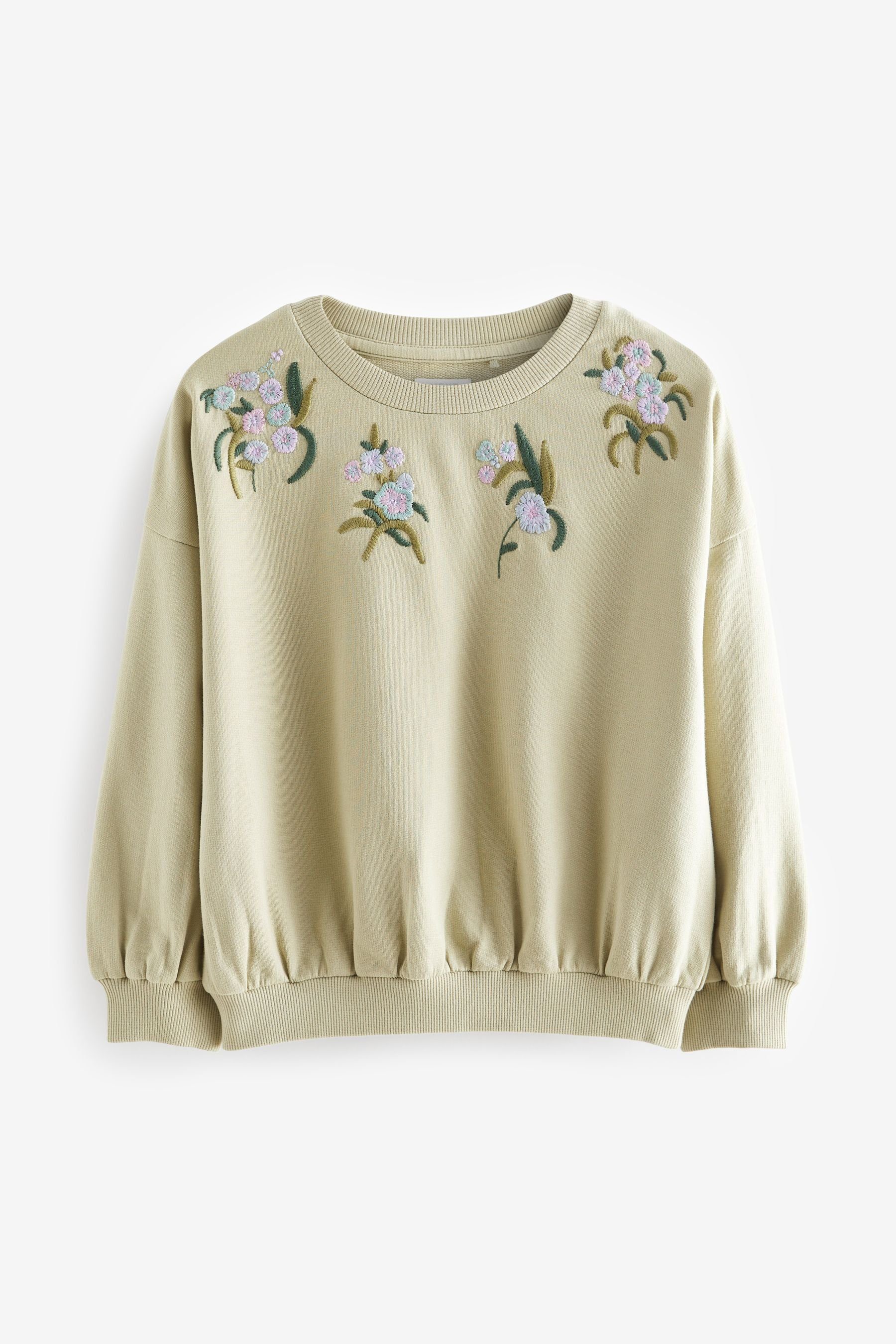 Next Sweatshirt Sweatshirt mit Blumenstickerei (1-tlg) Green