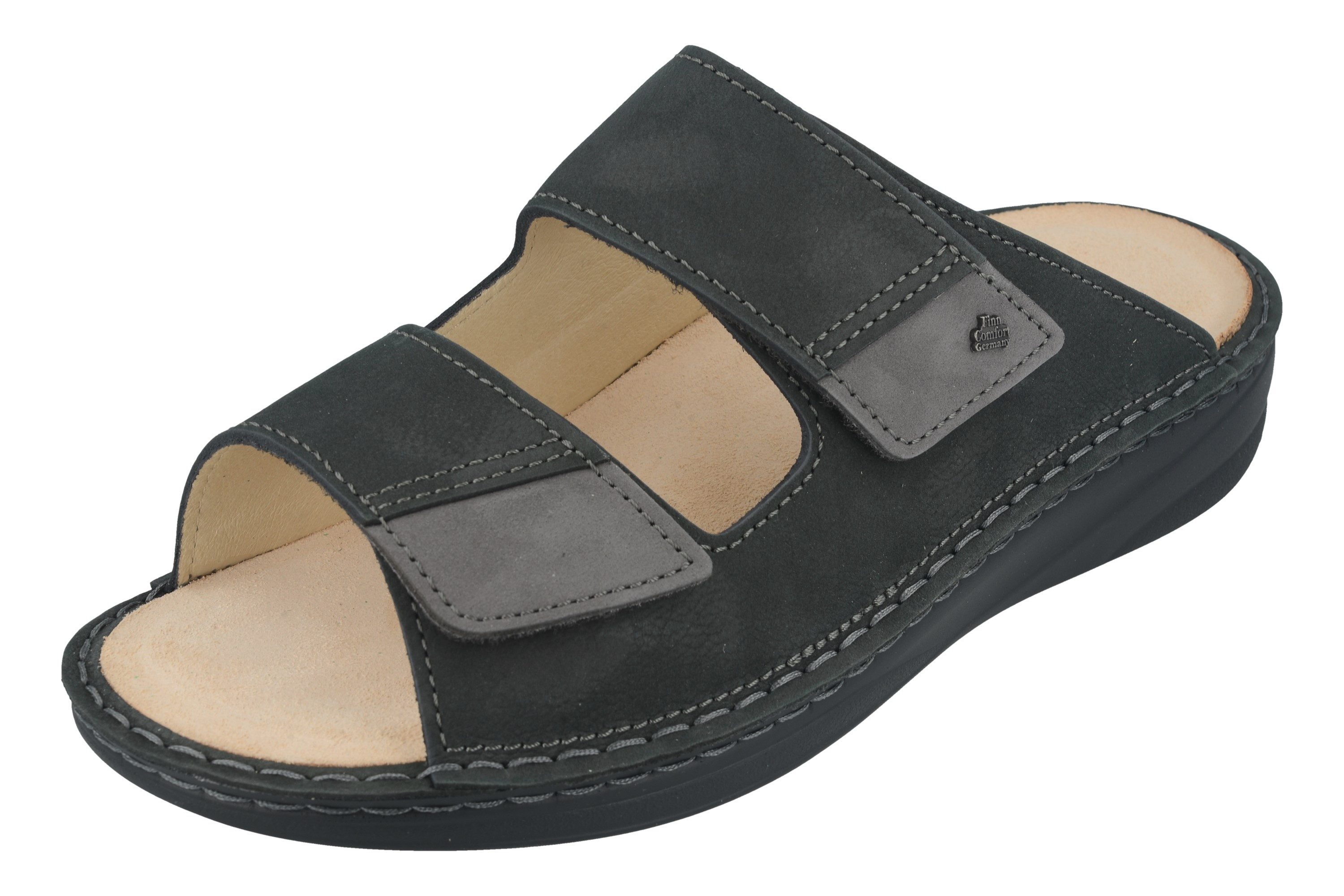 Finn Comfort FINN COMFORT Psara Herren Pantolette grau grigio Nubukleder - Größe: Hausschuh Wechselfußbett