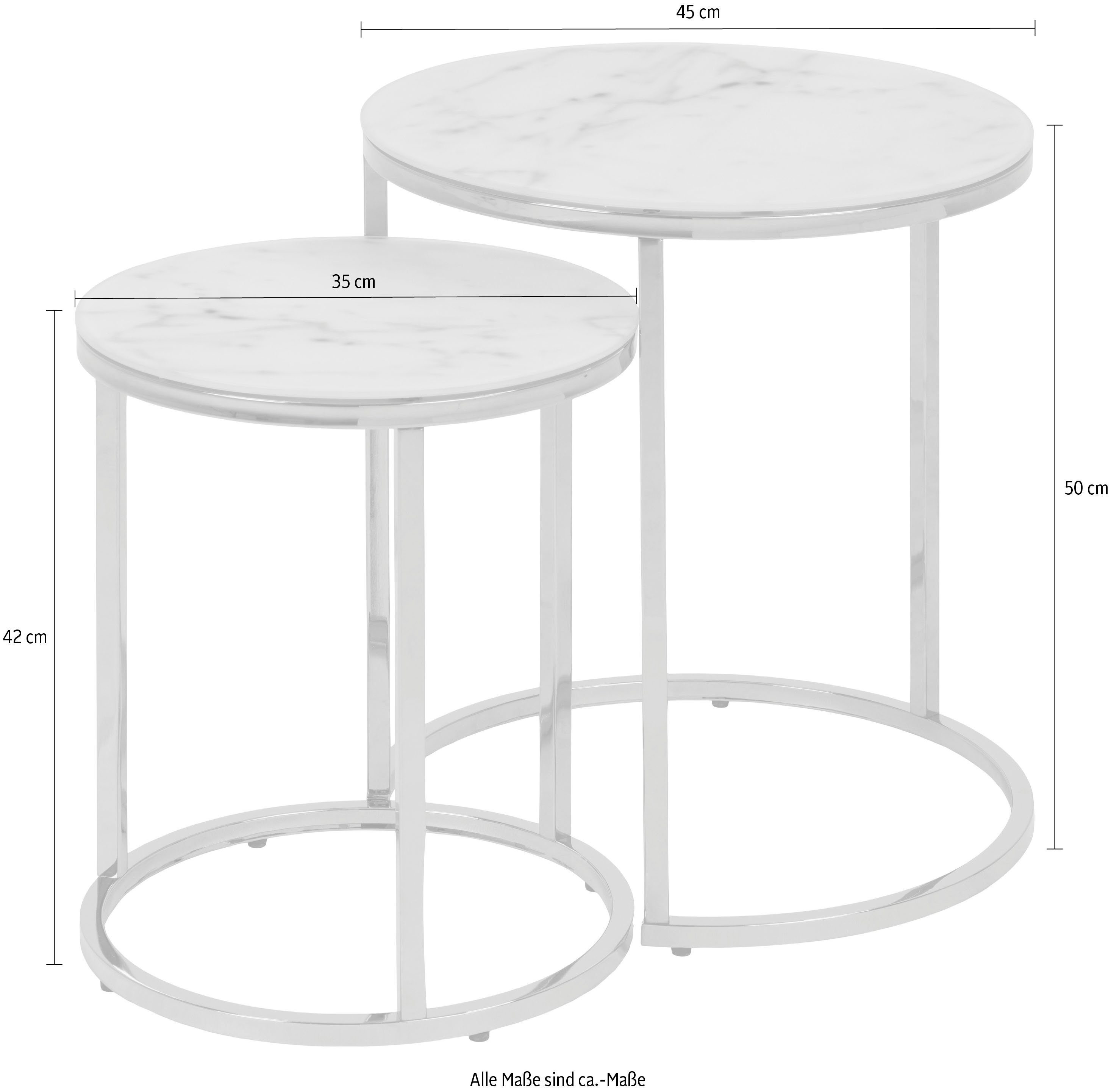 Alina Ø45/H50 Chrom Beistelltisch (2-St), Gestell Ø35/H42cm, und 2 Tischsatz, ACTONA Glasplatte, GROUP Tische
