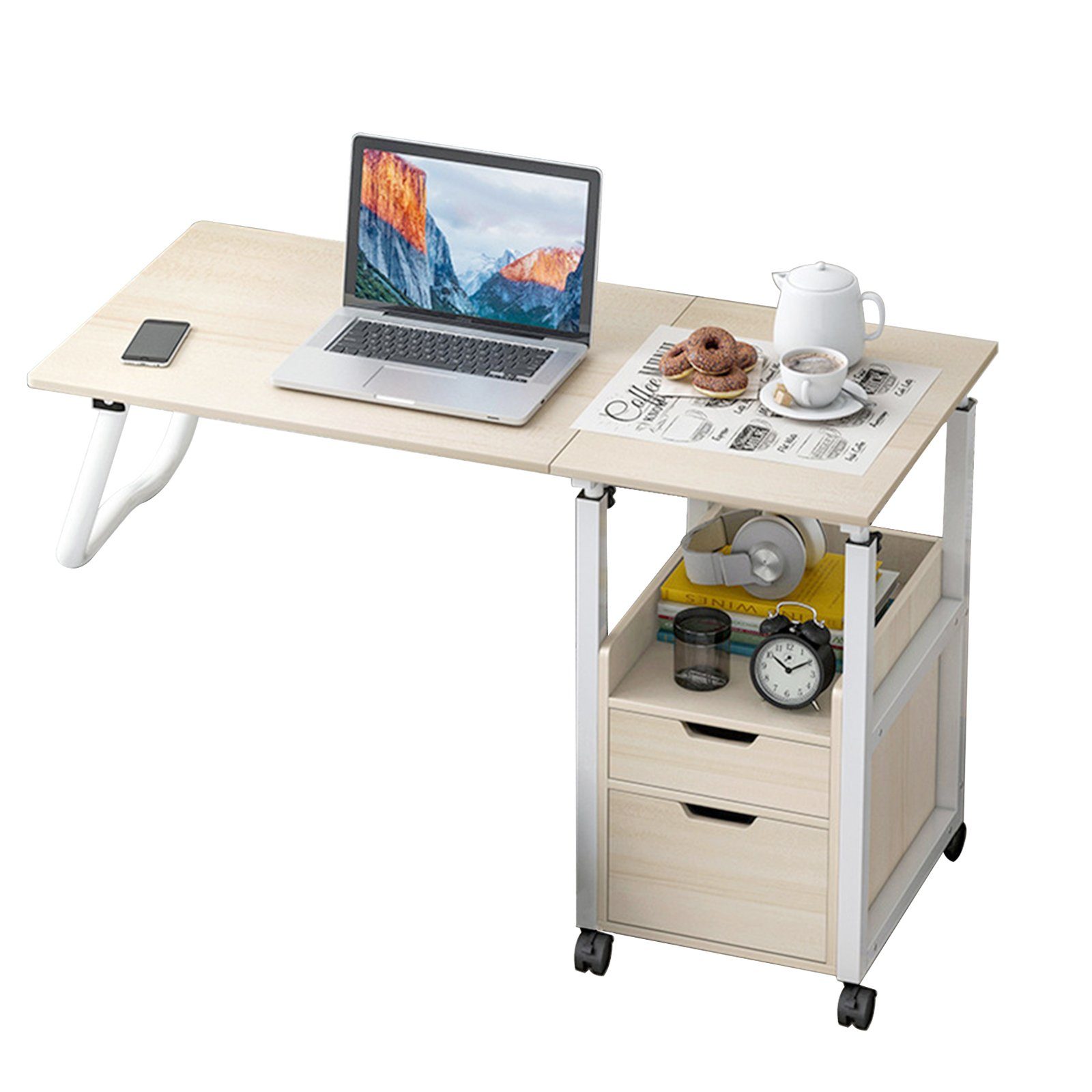 TWSOUL Nachttisch Klappbarer Hub-Nachttisch, Klappbare Tischplatte, höhenverstellbar,Universelles Raddesign 3