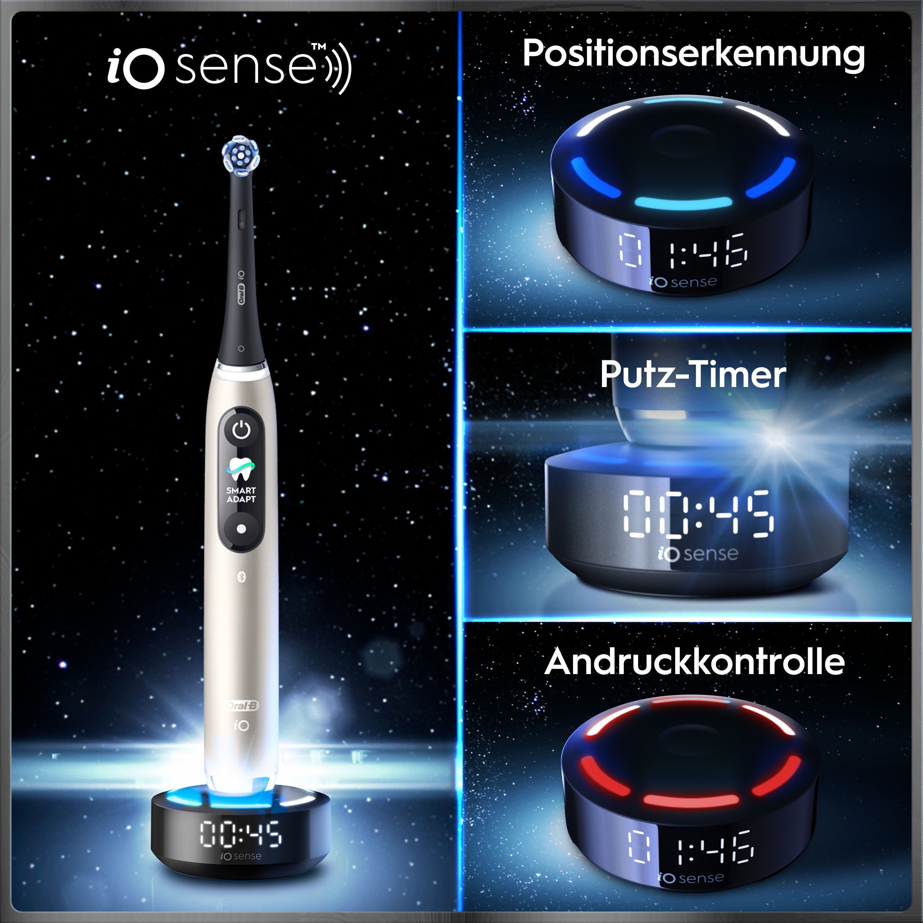 Oral-B Elektrische Zahnbürste iO Series 10, Aufsteckbürsten: 1 St., inkl. 1 Aufsteckbürste, iO Sense Schnellladestation, Lade-Reise-Etui – Bild 3 von 5