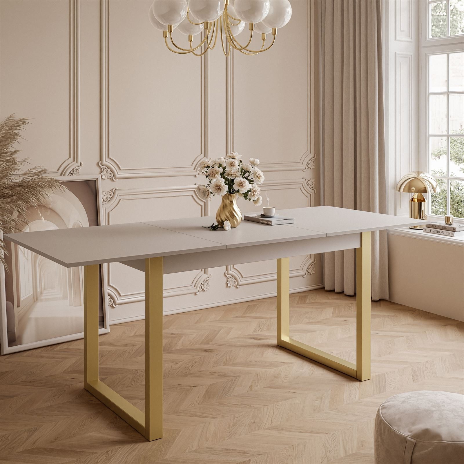 Lookway Esstisch ARTON GOLD II 140 cm ausklappbarer Tisch für 6-8 Personen, Breite: 140-195