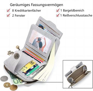 HEYHIPPO Brieftasche Kleines Damen-Portemonnaie, echtes Leder, Kartenfach, Reißverschluss, 8 Kartenfächer, 12 x 3 x 10 cm