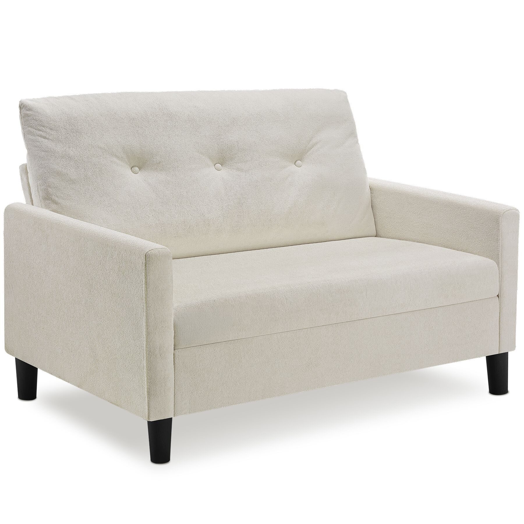 tectake Sofa Polstercouch, 2-Sitzer, 121,5x77x91cm, Federkern, waschbare Bezüge, Wohncouch Viborg in Creme, Bodenschonende Kunststofffüße in Holzoptik, abnehmbare Bezüge