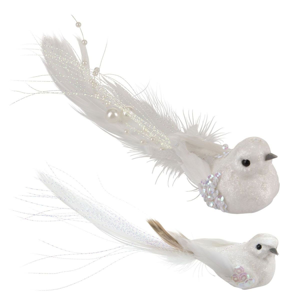 Home&Styling Dekoobjekt Tauben paar weiß 16cm + Clip Hochzeitsdeko Weihnachten Vogel 2er-Set, inkl. Befestigung