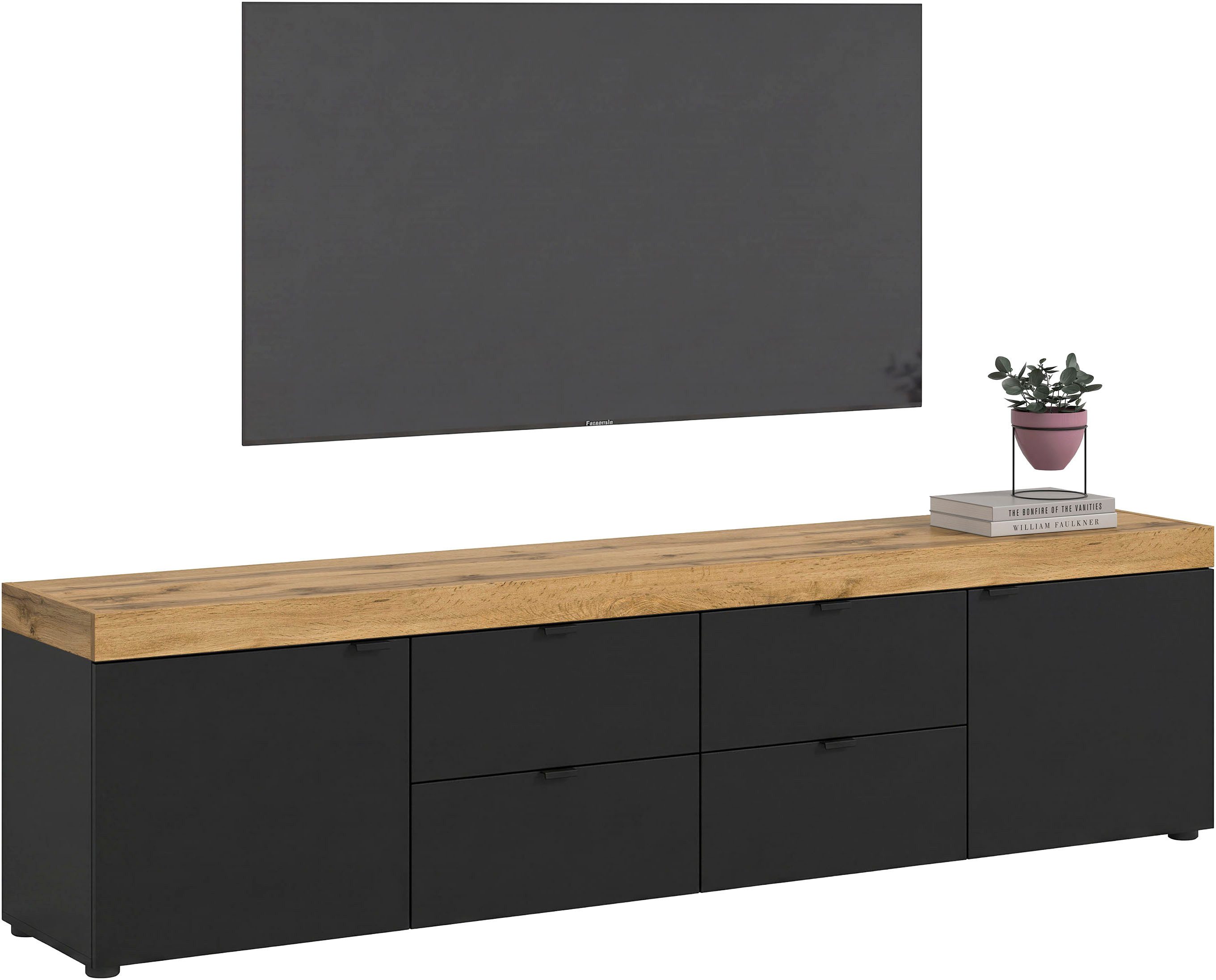 OTTO home Lowboard MAMBO II, Breite 200 cm, 2 Türen, 4 Schubkästen, 4 Fächer (1 St., 2-farbige Ausführung, in verschiedenen modernen Trendfarben erhältlich), Lowboard, TV Unterschrank, TV-Schrank, Wohnzimmer