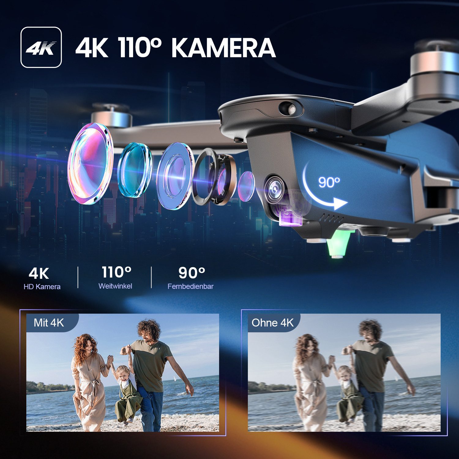 HOLY STONE mit Kamera 4K, 46 Min Flugzeit, Follow-Me, Bürstenloser Motor Drohne (Ideal für Familie, Reisen & Partys)