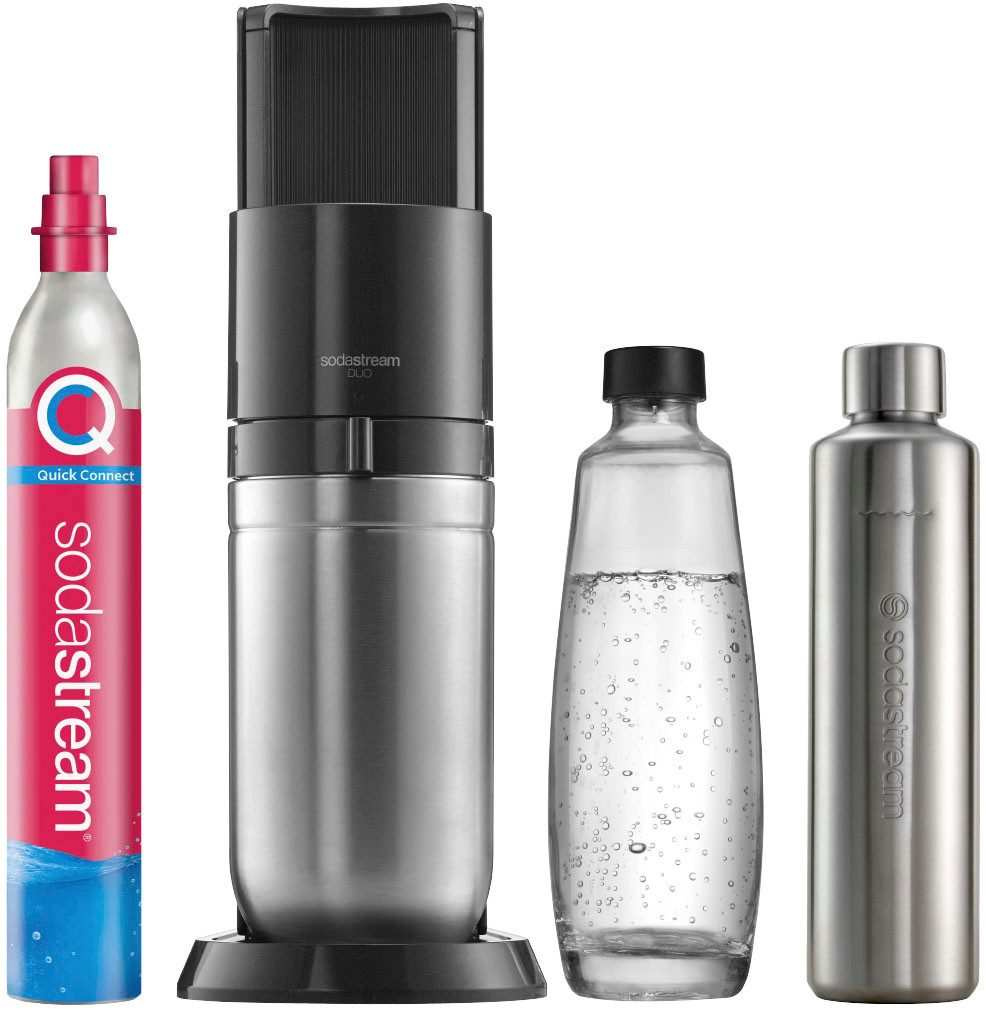 Wassersprudler DUO inkl. 1x Glasflasche 1 l + 1x Metallflasche 0,8 l, 1x QC