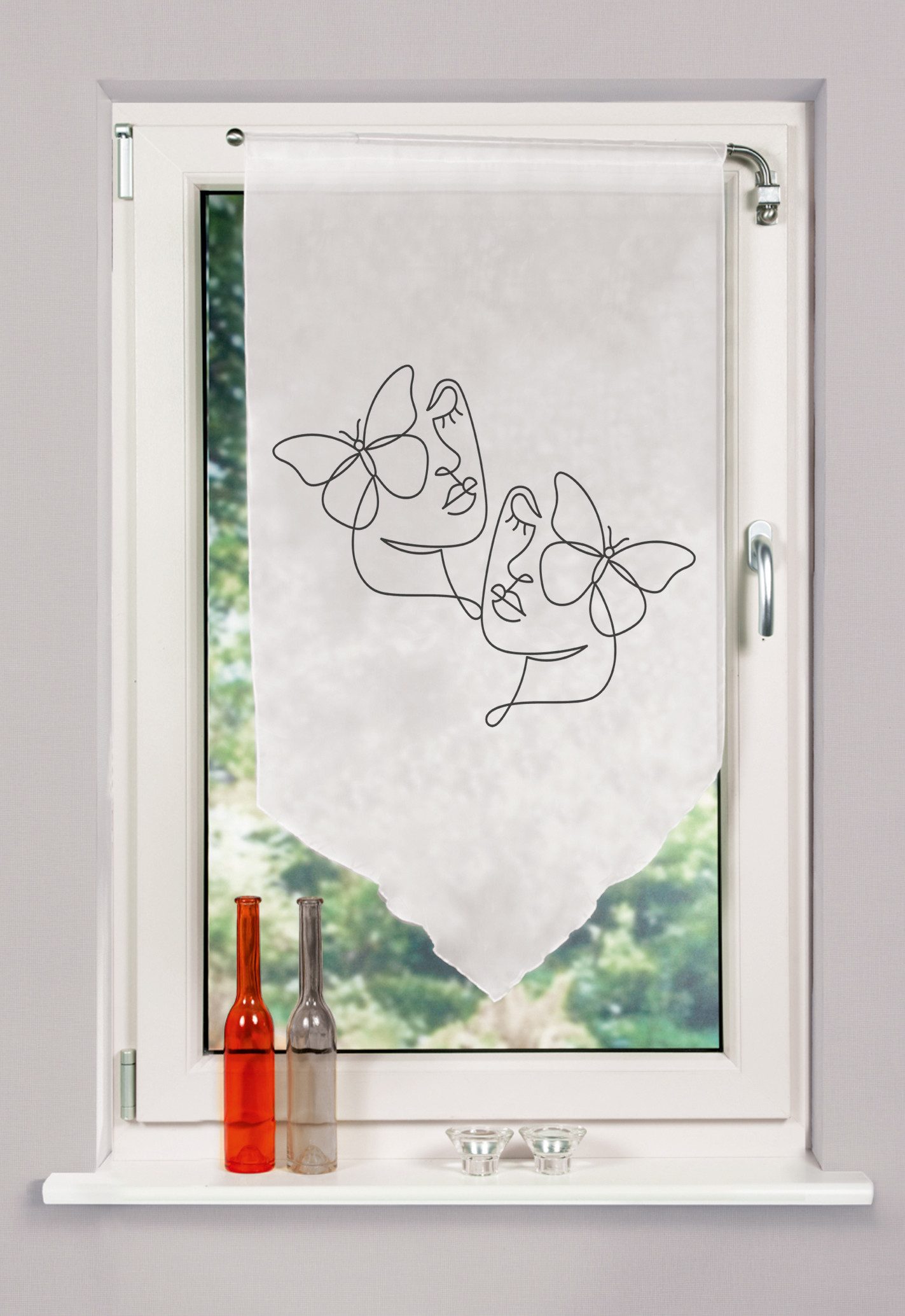 HOME WOHNIDEEN Scheibengardine Fensterbehang SYLIA, Schmetterling, Dreiecksabschlus (1 St), transparent, 100% Polyester