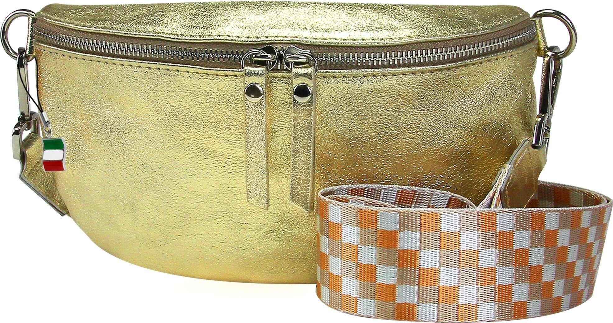 FLORENCE Gürteltasche Florence Echtleder Gürteltasche Damen gold (Gürteltasche), Damen Leder Gürteltasche, gold, mehrfarbig ca. 25cm